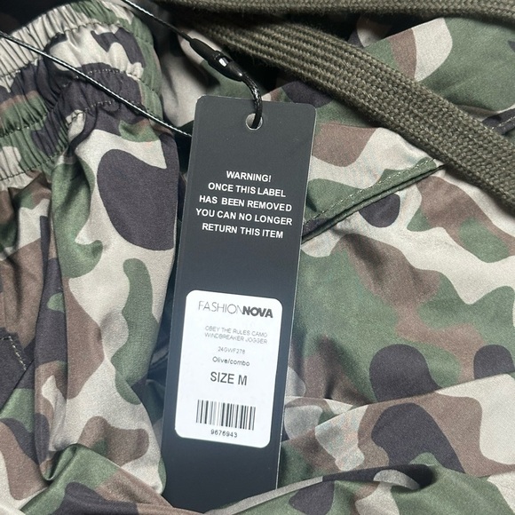 🆕 FASHION NOVA Obey The Rules Camo Windbreaker Jogger - Olive/combo medium nwt - Picture 4 of 5